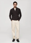 Mango Man Cotton-blend Rib-knit Sweater Chocolate