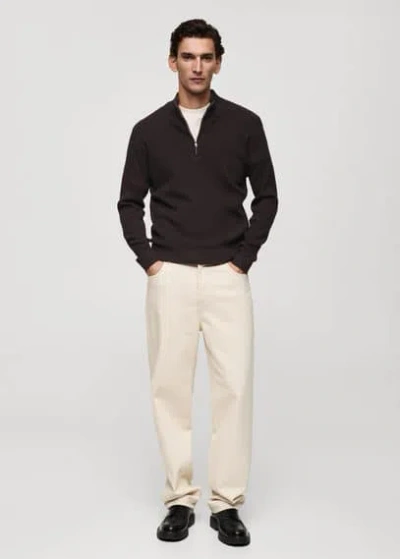 Mango Man Cotton-blend Rib-knit Sweater Chocolate In Chocolate