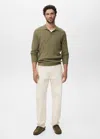 Mango Man Pull-over Polo Coton Mélangé Maille Côtelée Vert Moyen - Homme - Xxl -