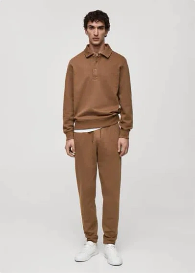 Mango Man Cotton Drawstring Joggers Medium Brown