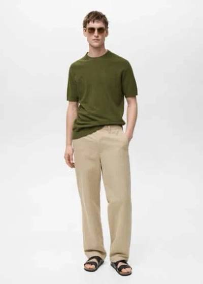 Mango Man Cotton Fine-knit T-shirt Green