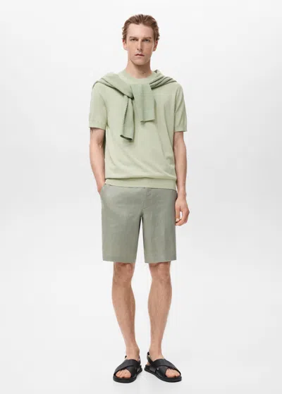 Mango Man Cotton Fine-knit T-shirt Green Apple
