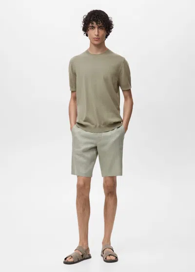 Mango Man Cotton Fine-knit T-shirt Khaki
