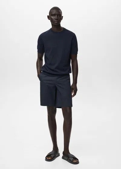 Mango Man T-shirt Maille Fine Coton Bleu Nuit - Homme - Xxl -