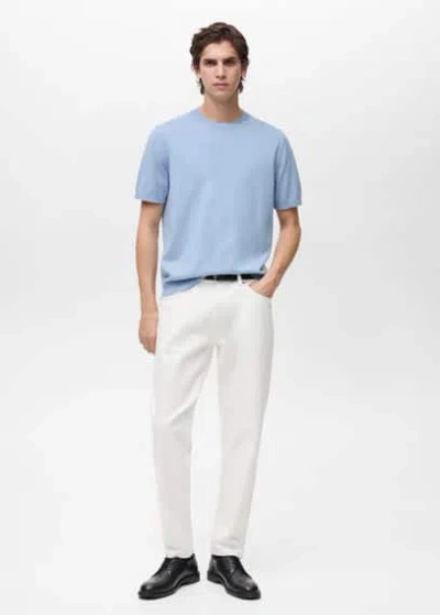 Mango Man Cotton Fine-knit T-shirt Sky Blue