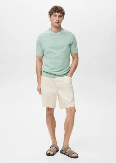 Mango Man Cotton Fine-knit T-shirt Turquoise