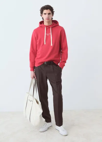 Mango Man Cotton Hooded Sweatshirt Text Red