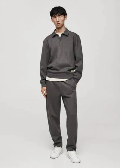 Mango Man Cotton Joggers Embroidered Detail Medium Heather Grey In Gris Chiné Moyen