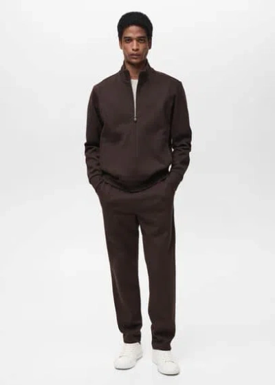 Mango Man Cotton Joggers With Elastic Waist Chocolate