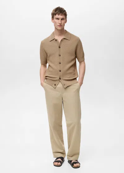 Mango Man Cotton Knit Shirt Beige