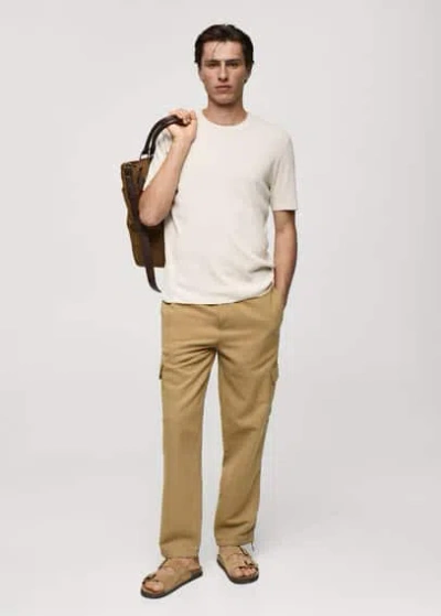 Mango Man Cotton-linen Cargo Trousers Medium Brown