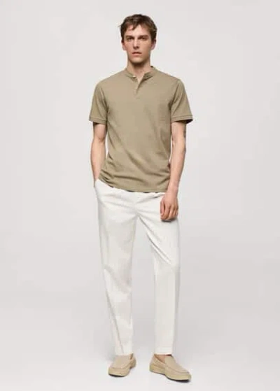 Mango Man Cotton Lyocell Pleated Trousers Off White