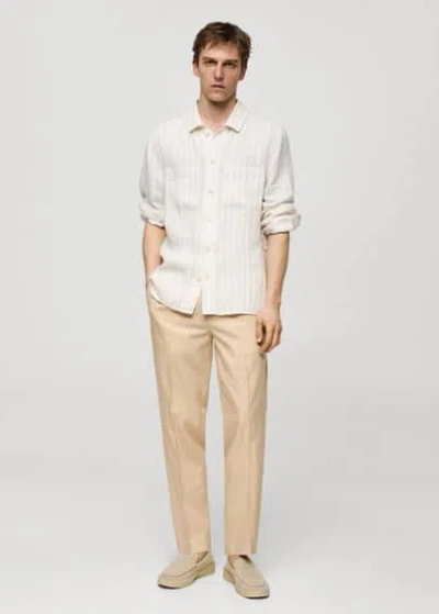 Mango Man Cotton Lyocell Pleated Trousers Vanilla