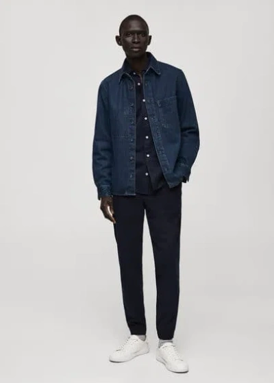 Mango Man Cotton Pants With Adjustable Drawstring Dark Navy In Dark Navy