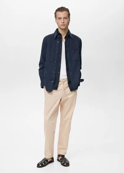 Mango Man Cotton Pants With Adjustable Drawstring Ecru