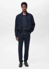 Mango Man Cotton Perkins-neck Sweatshirt With Zip Night Blue In Night Blue