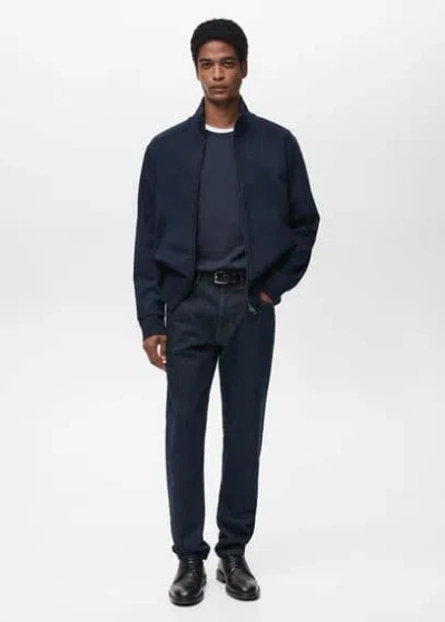 Mango Man Cotton Perkins-neck Sweatshirt With Zip Night Blue