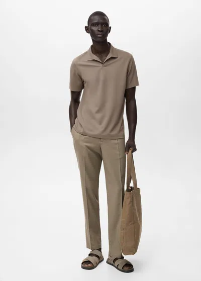 Mango Man Cotton Piqué Polo Shirt Brown