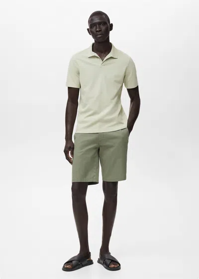 Mango Man Cotton Piqué Polo Shirt Mint Green