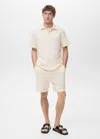 Mango Man Cotton Seersucker Bermuda Shorts With Drawstring Ecru