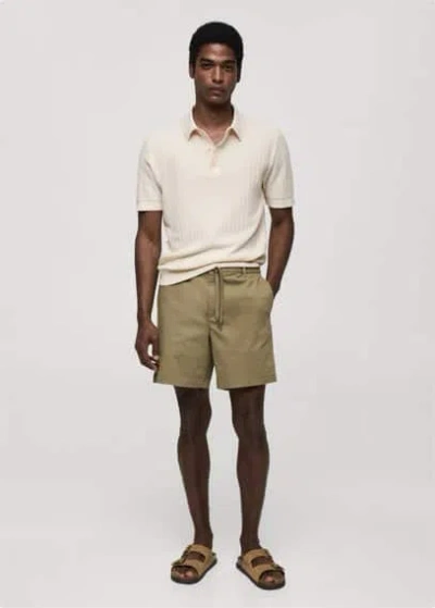 Mango Man Cotton Shorts With Drawstring Khaki
