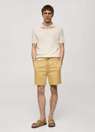 Mango Man Cotton Shorts With Drawstring Mustard