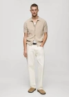 Mango Man Cotton Structued Polo Shirt With Buttons Ecru In Écru