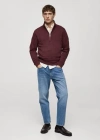 Mango Man Cotton Sweatshirt With Zipper Neck Burgundy