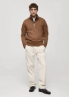 Mango Man Cotton Sweatshirt With Zipper Neck Medium Brown