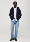 Mango Man Cotton Sweatshirt Zipper Dark Navy In Dark Navy