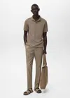Mango Man Cotton Tapered Crop Trousers Brown