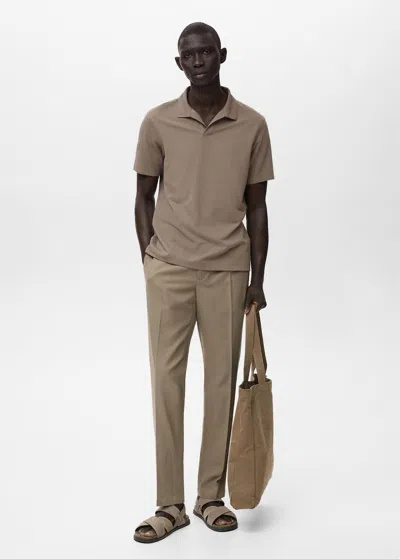 Mango Man Cotton Tapered Crop Trousers Brown