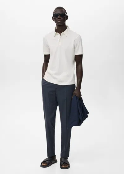 Mango Man Cotton Tapered Crop Trousers Navy In Blue
