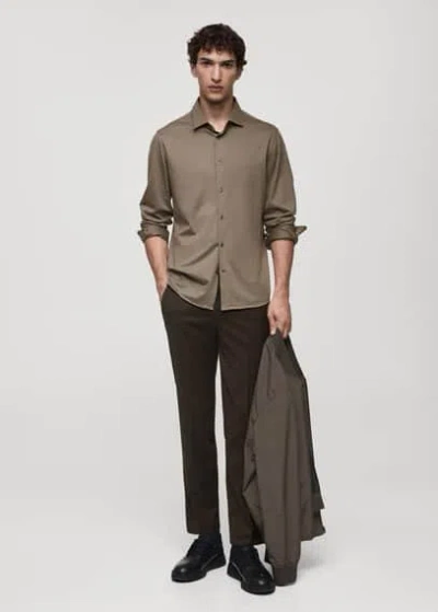 Mango Man Crease-resistant Regular-fit Shirt Medium Brown