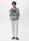 Mango Man Chemise À Fleurs Effet Froissé Bleu Marine - Homme - Xl -