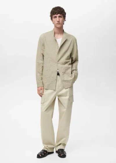 Mango Man Crew-neck Shirt With Creased Effect Pastel Green