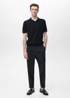 Mango Man Crochet Cotton Polo Shirt Black