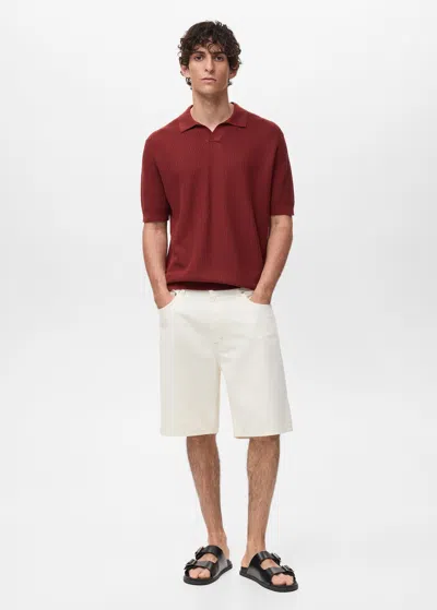 Mango Man Crochet Cotton Polo Shirt Cherry In Red