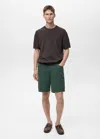 Mango Man Denim Bermuda Shorts With Drawstring Dark Green In Dark Green