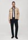Mango Man Denim Jacket Pockets Beige In Beige