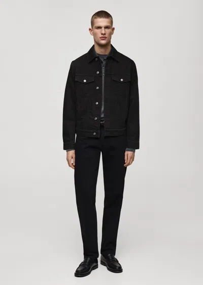Mango Man Denim Jacket Pockets Black Denim