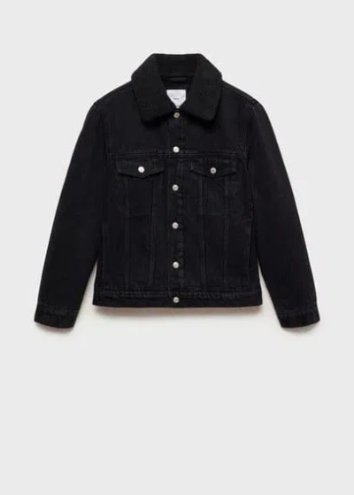 Mango Man Denim Jacket With Shearling-effect Lining Black Denim