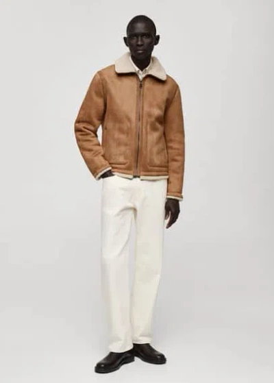 Mango Man Double Face Jacket With Sheepskin Details Medium Brown