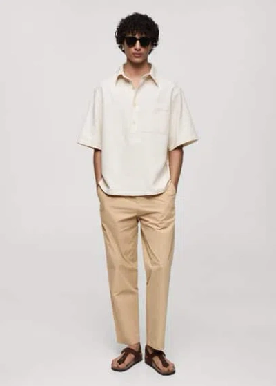 Mango Man Drawstring Cotton Trousers Beige