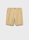 Mango Man Elastic Waist Linen Bermuda Shorts Beige