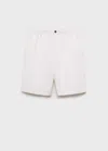Mango Man Elastic Waist Linen Bermuda Shorts Off White