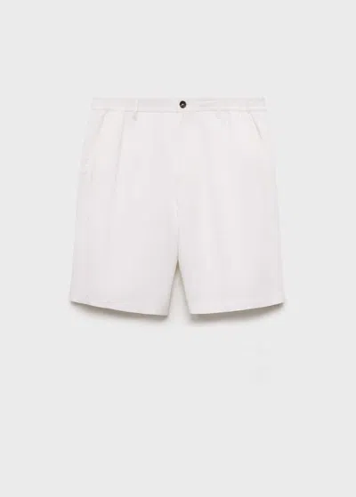Mango Man Elastic Waist Linen Bermuda Shorts Off White