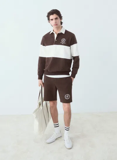 Mango Man Embroidered Cotton Bermuda Shorts Brown