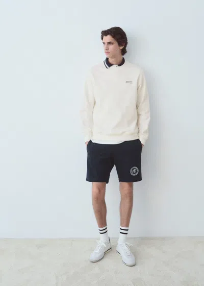 Mango Man Embroidered Cotton Bermuda Shorts Navy