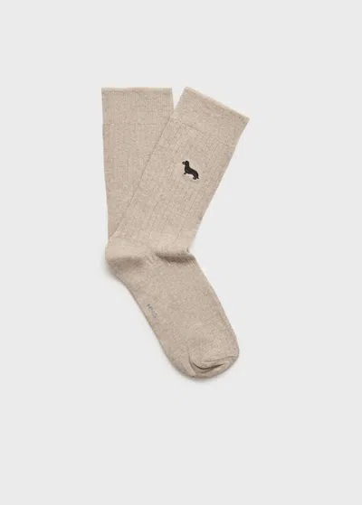 Mango Man Embroidered Cotton Socks Beige